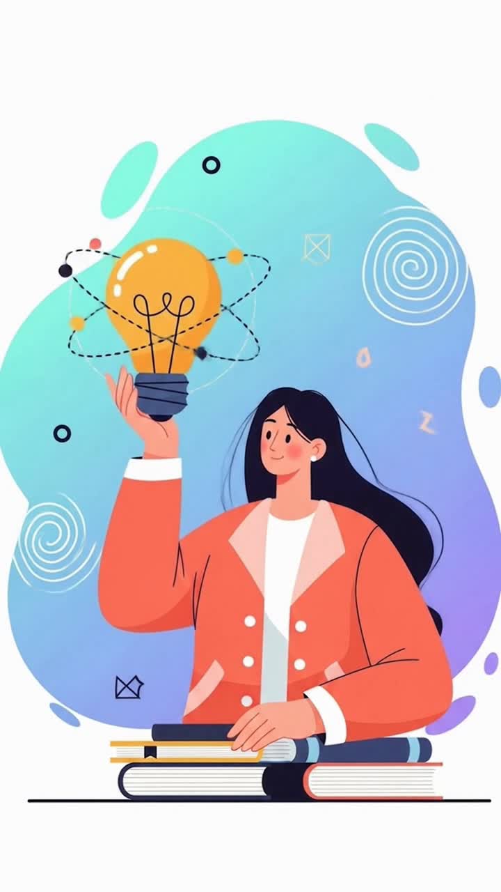 Intelligent woman holding a glowing lightbulb representing a brilliant new idea