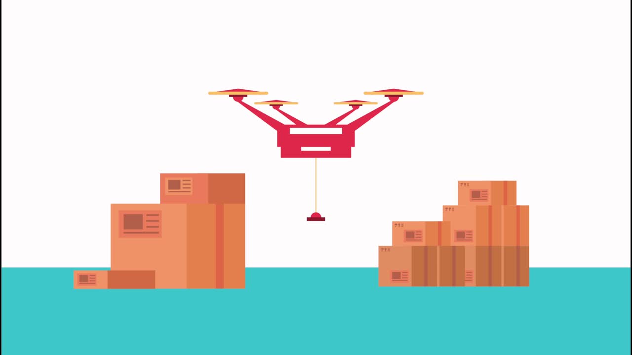 택배 로지스틱 서비스: 상자 및 드론 비행