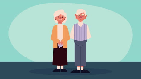 abuelos pareja de pie personajes de animación