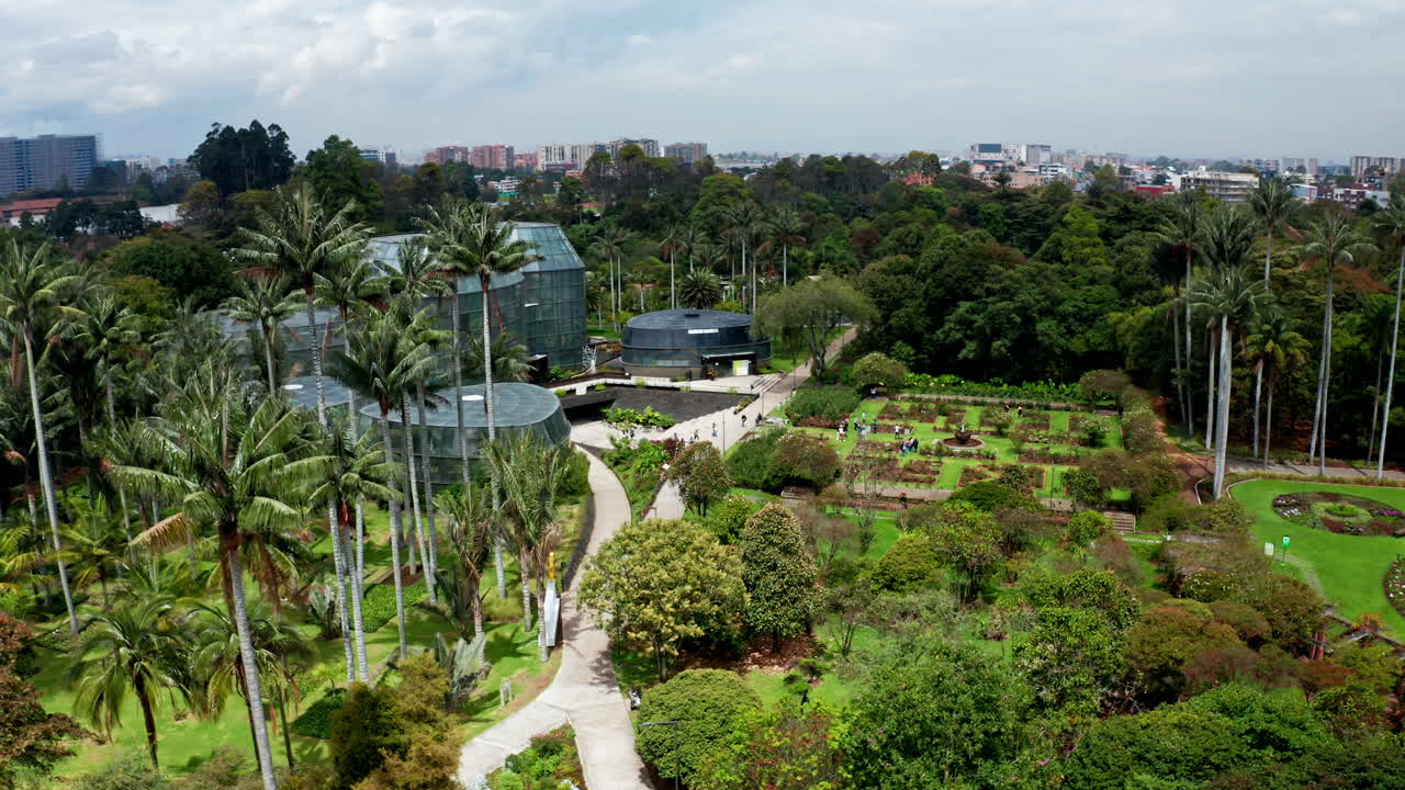 Aerial drone shot of the botanical garden in Bogot&agrave;,Colombia