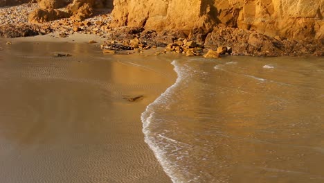 a close up of the incoming tide rushing into the beach at walkerville victoria australia with the glow of the sunset