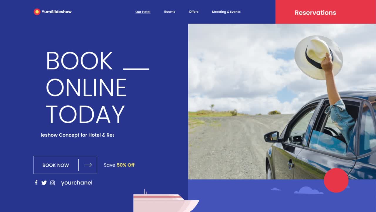 Website-brugerflade til online hotelbooking med rejsebillede
