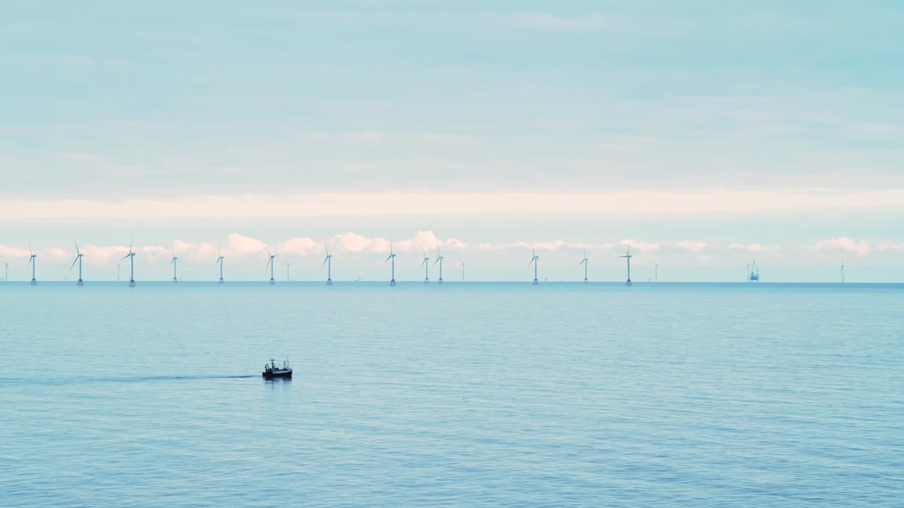 Offshore Wind Farm at Wind Energy Power Plant, a Sustainable Renewable Energy way of Generating Electricity in the Ocean and Sea