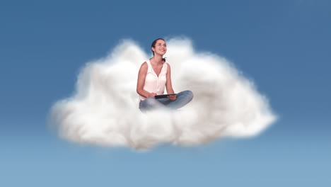 woman using tablet in cloud