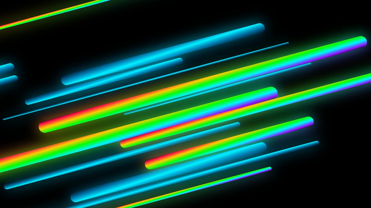 Sfondo Animato Astratto con Linee Arcobaleno al Neon Luminose