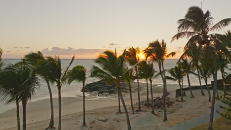 Aerial-drone-view-of-sunrise-at-the-beach