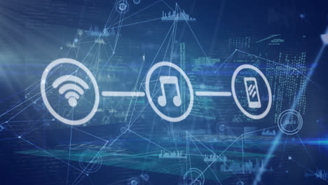 Animation-Digitaler-Symbole,-Verbindungsnetzwerke-Und-Datenverarbeitung-Vor-Blauem-Hintergrund