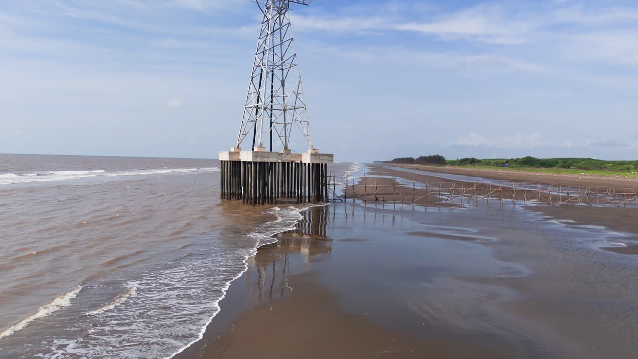 Aerial View Dolly of the Sea in Ben Tre.