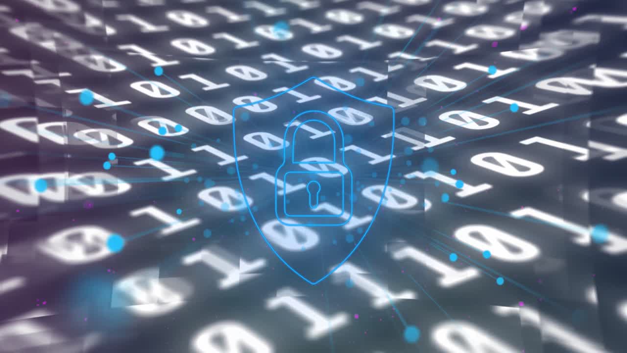 Security padlock icon against binary coding data processing on grey background