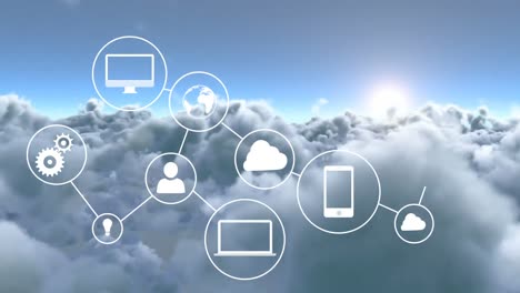 connected device icons against clouds