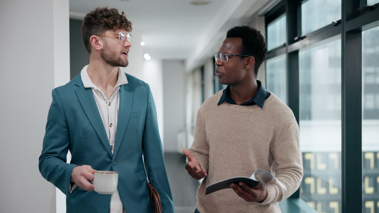 Businessmen in office hallway