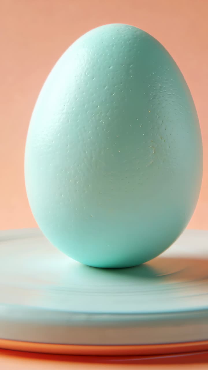 Vertical video: Rotating blue platform showing turquoise egg texture in studio to highlight product