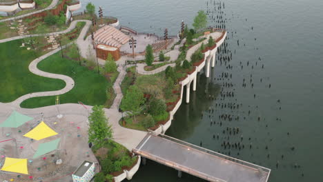 An-aerial-view-over-Manhattan's-Little-Island,-a-public-green-space