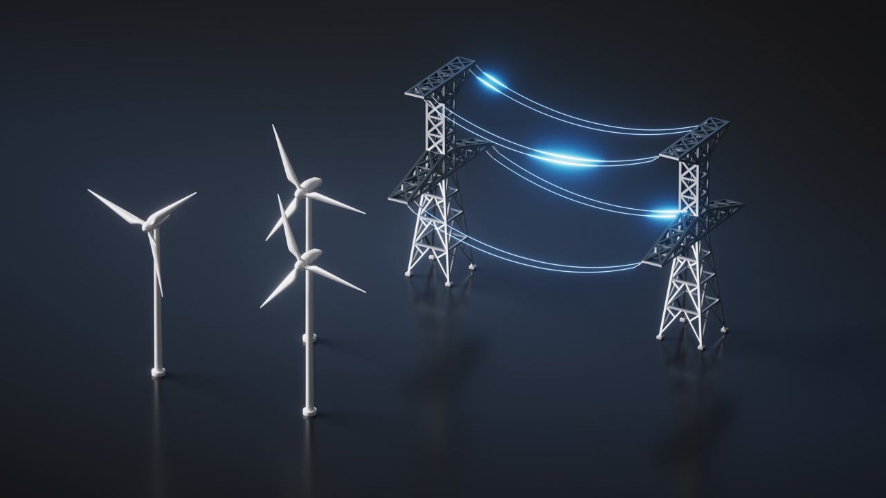 Větrná turbína s konceptem větrné energie, 3D renderování