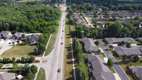 mid michigan suburban traffic viewed via drone