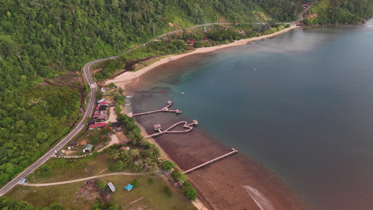 Drone aerial view of indonesian beach coastline padang west sumatra