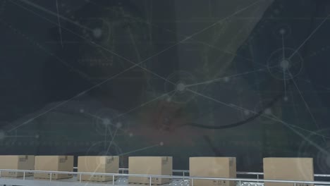 animación de la red de conexiones a través de cajas en la línea de producción