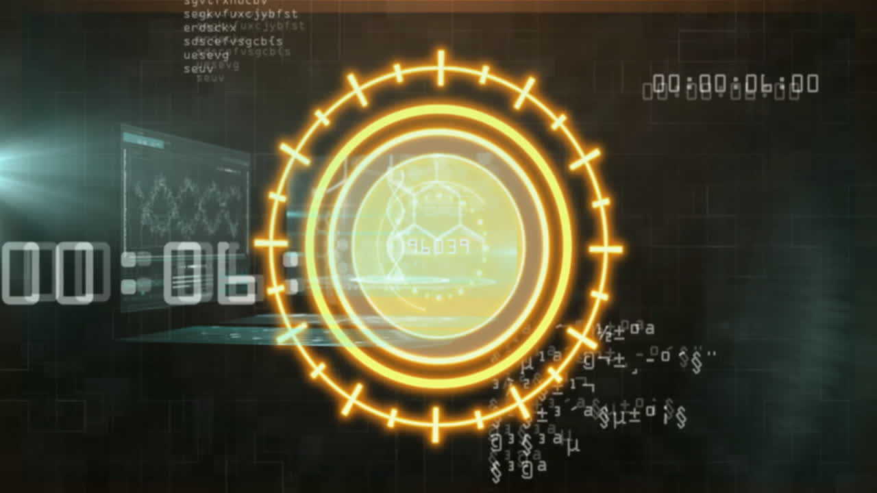 Animation of glowing circular interface with digital numbers in background