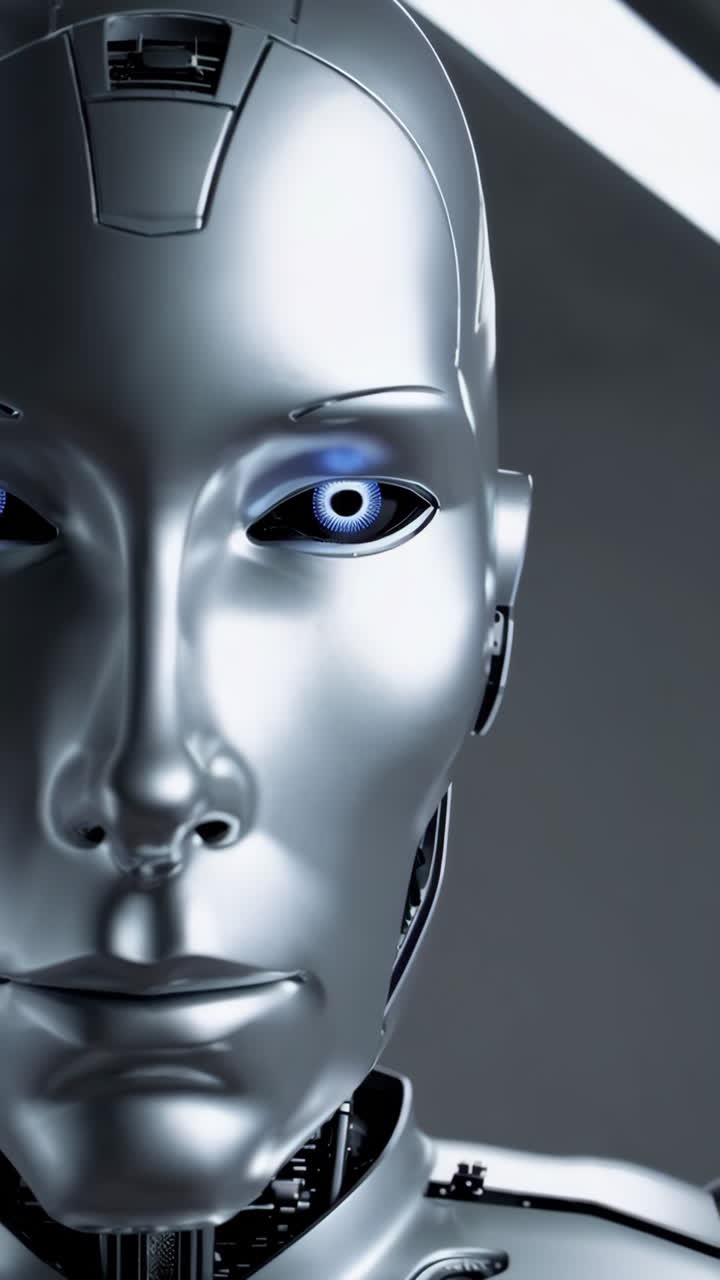 Close-up of a metallic robot face