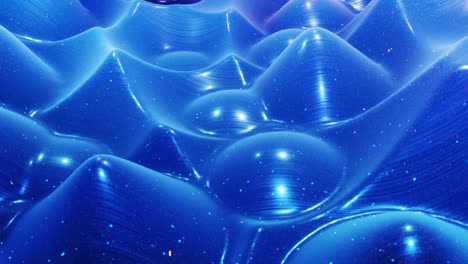 fantastical festive blue bg. stylish abstract looped background, waves move on glossy surface like landscape made of liquid blue wax with sparkles. beautiful soft background with smooth animation 4k