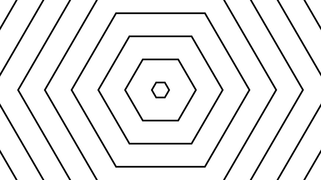 movimiento de ondas de radio de hexágonos concéntricos negros sobre fondo blanco