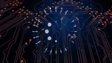 animation of computer circuit board over scope scanning on black background