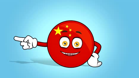 cartoon icon flag china left pointer with face animation