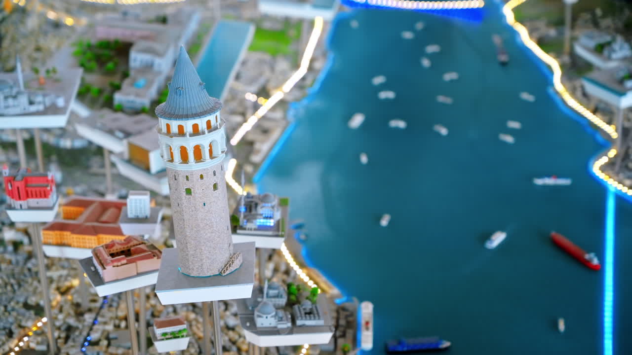 Close view of 3D map of Istanbul, Turkey. Galata tower and other landmarks