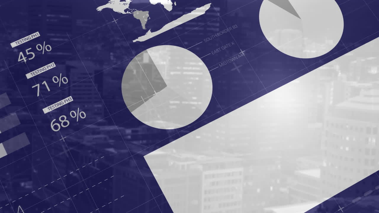 도시 풍경의 공중 전망에 대한 통계 데이터 처리 애니메이션