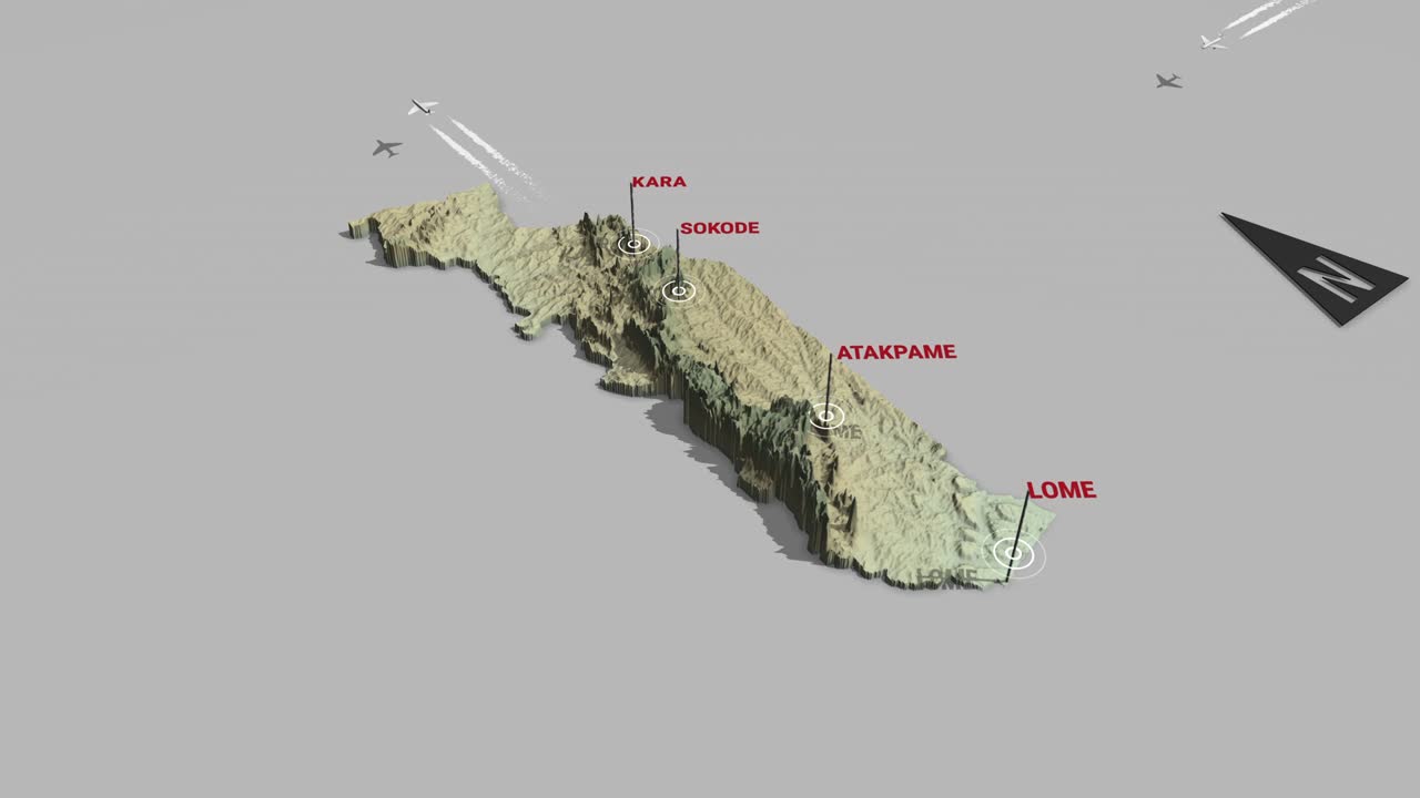 토고의 3d 지형 지도