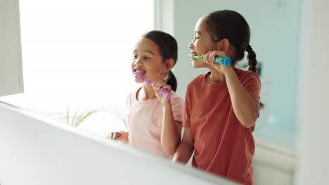 Learning,-home-or-children-in-bathroom-brushing