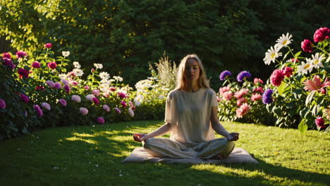 woman meditating in a garden