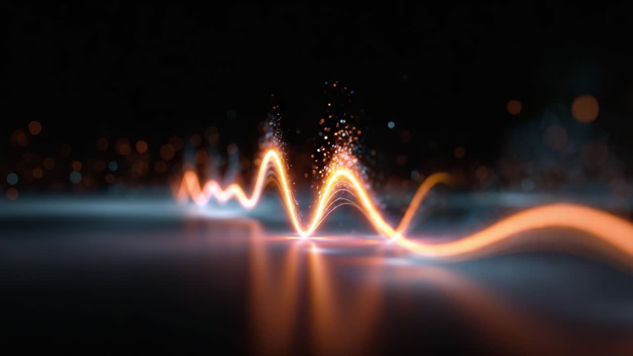 Dynamic Light Waves: An Abstract Visual of Colorful Waveforms with Sparkling Particles Creating a Stunning Futuristic Atmosphere and Motion Effects