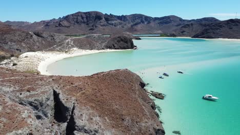 aerial view of bahia puerto balandra with clear turquoise waters of gulf of california and tropical beaches - landscape panorama of latin america from above