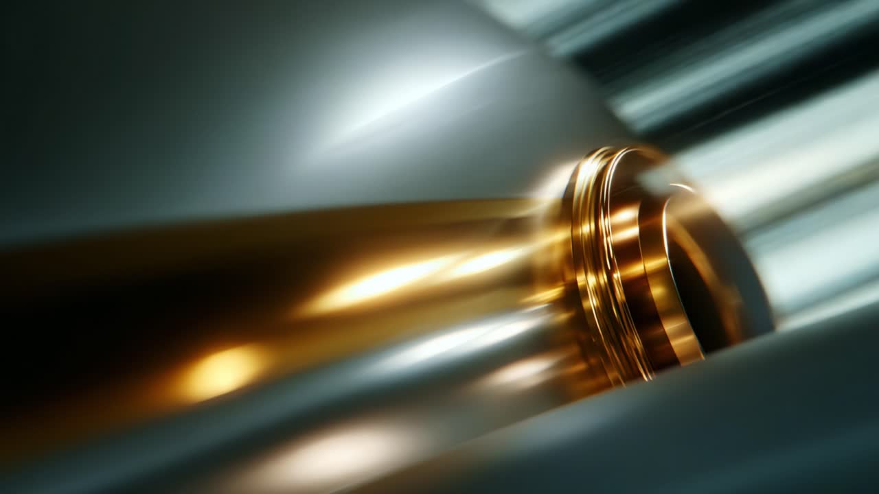 Primo piano di un cilindro di metallo fluido che ruota ad alta velocità, con superfici metalliche lucenti che riflettono la luce e indicano un movimento dinamico, mettendo in mostra la bellezza e la precisione del progetto ingegneristico.