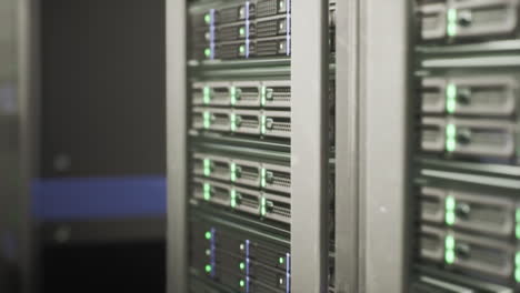 close up of server racks in data center