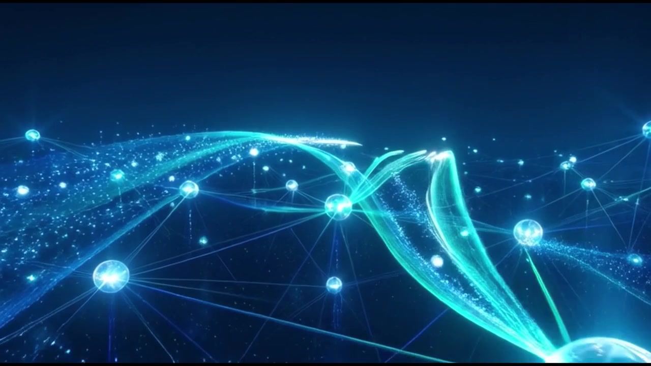 Abstract Digital Network Connection with Glowing Nodes and Data Streams