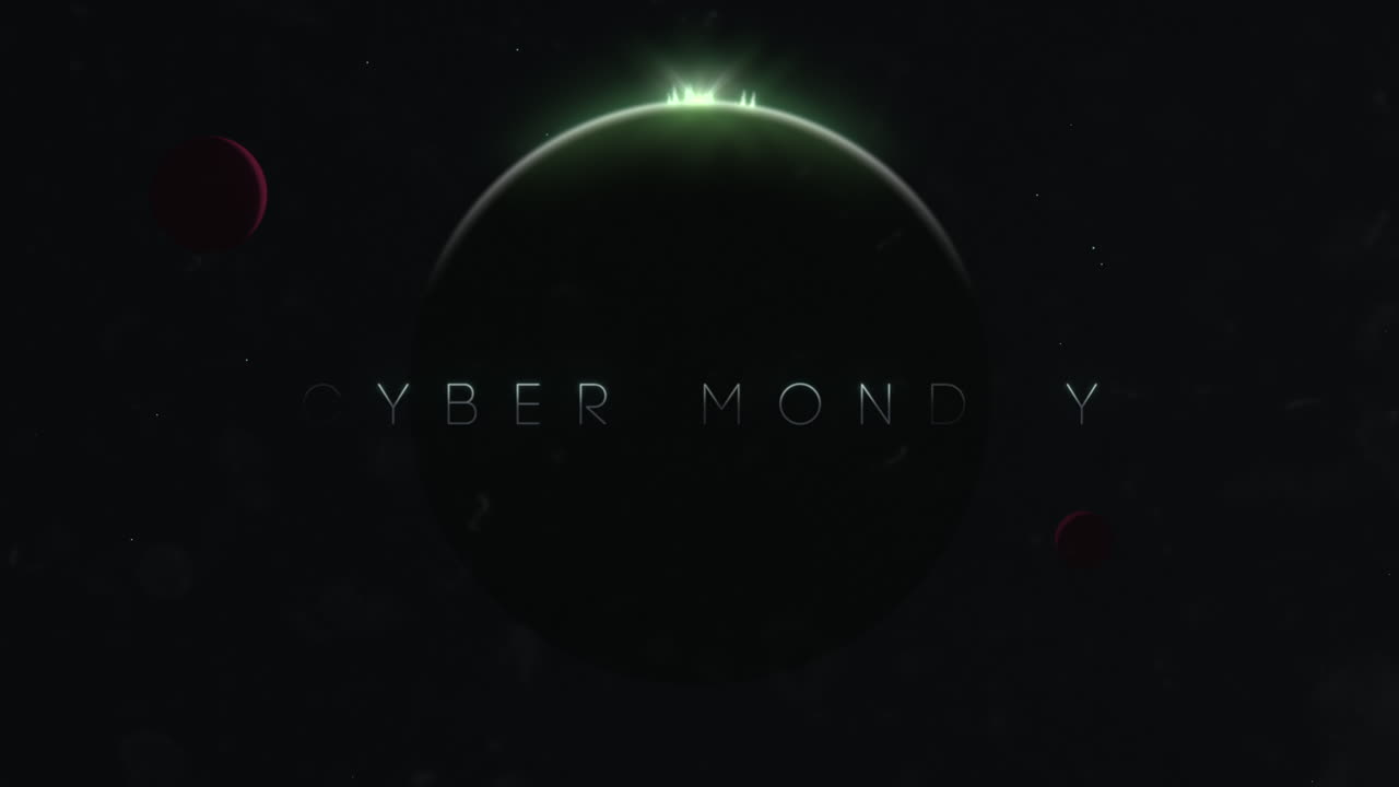 Cyber Monday con grande pianeta e luce nella galassia