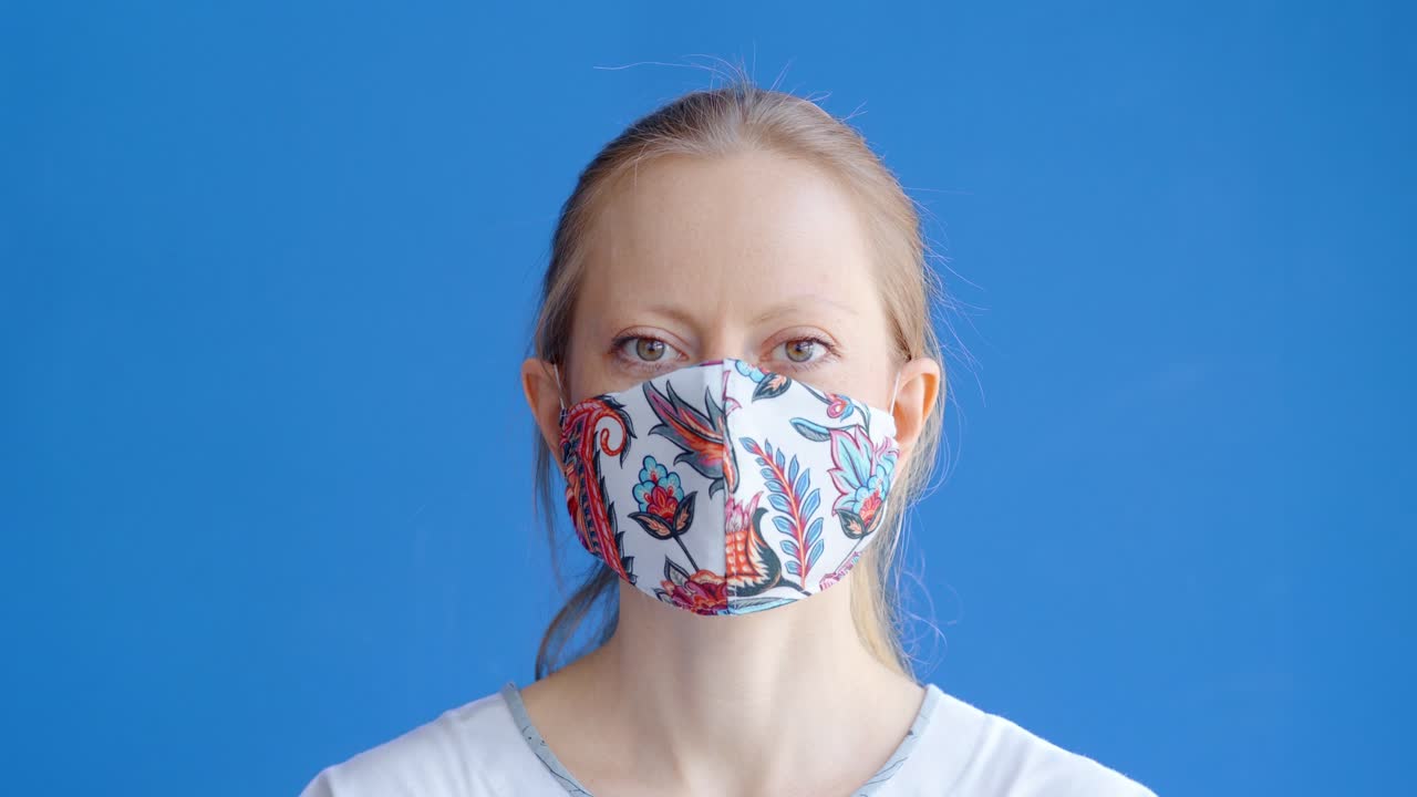 Woman Wearing a Floral Fabric Mask