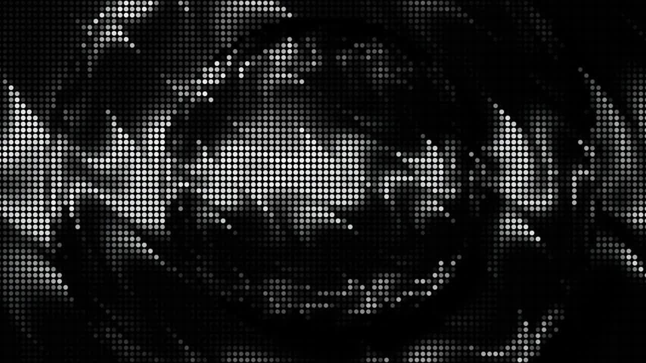 abstracto relajante fluyendo sustancia de energía líquida en el fondo de pequeñas partículas y círculos. movimiento. una corriente de partículas monocromáticas por encima de anillos estáticos, bucle sin costuras