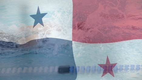 animation of flag of panama over caucasian female swimmer