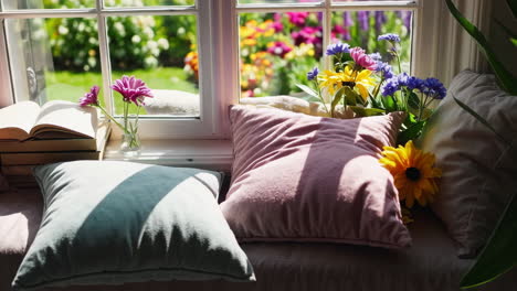 cozy window seat with garden view