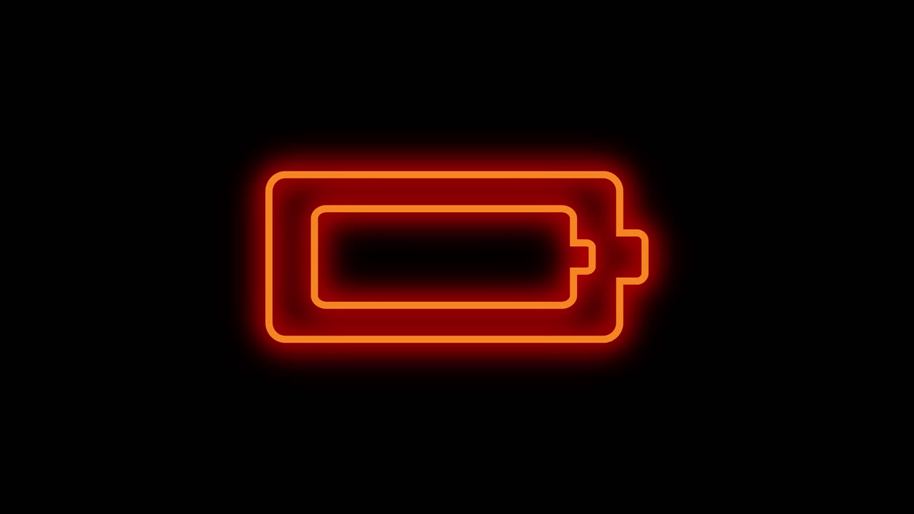 Glowing Orange Neon Battery Icon Charging Animation