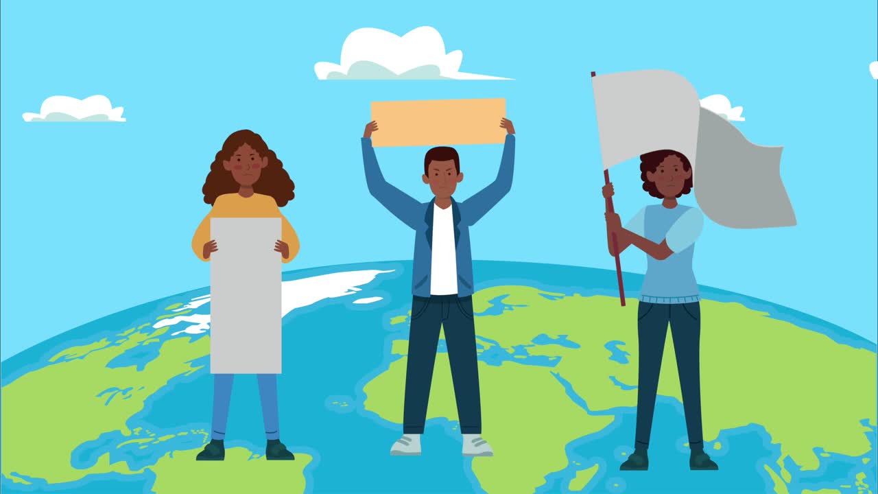 아프리카인들이 지구 행성의 문자로 발과 발을 들고 시위를 벌이고 있습니다.