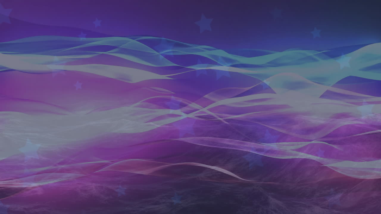 Animation of white stars over moving shapes