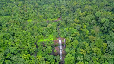 waterfall in greenery forest drone view