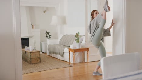 young woman dancing practicing ballet dancer rehearsing at home with graceful dance moves 4k