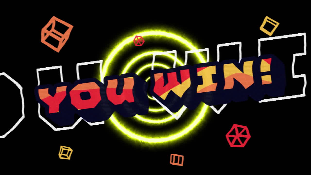 네온 동심 원에 대한 바이브 텍스트와 추상적인 모양의 디지털 애니메이션