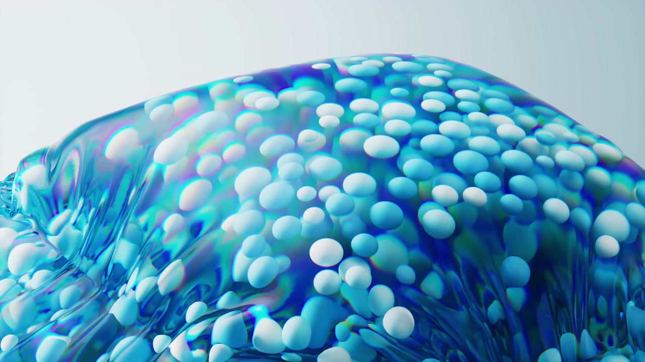 Blue particles in the inflatable soft balloon, 3d rendering.