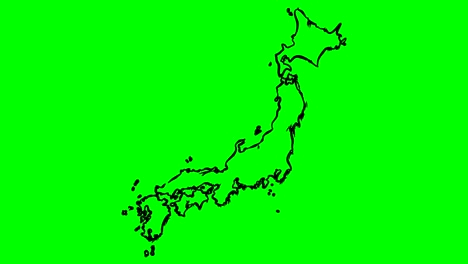 japón dibujando el contorno del mapa en pantalla verde aislado pizarra blanca